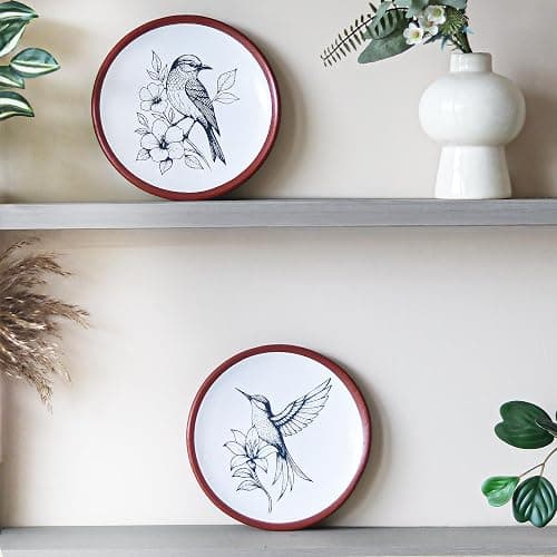FINE LIVING 8 Inch Hummingbird Wall Art Terracotta Plates Set of 2, Ceramic Wall Hanging Clay Decorative Plates for Boho Decor, Aesthetic Rustic Farmhouse Decor for Living Room, Kitchen & Bedroom thumbnail 2