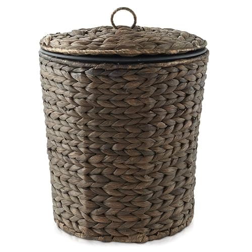 Casafield Water Hyacinth Trash Can with Lid and Liner - Espresso, Woven Waste Basket for Bathroom, Bedroom, Laundry Room, Home Office thumbnail 2