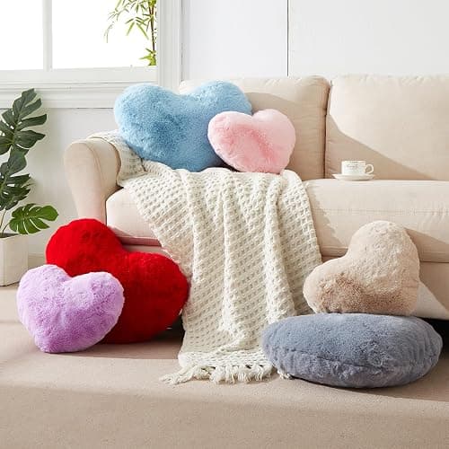 YRXRUS Heart Pillows, Love Heart Shaped Pillow, Small Cute Pink Heart Pillows for Gifts, Faux Rabbit Throw Pillows for Her, Kids, Girls Home Decoration, 10X11 Inch thumbnail 8