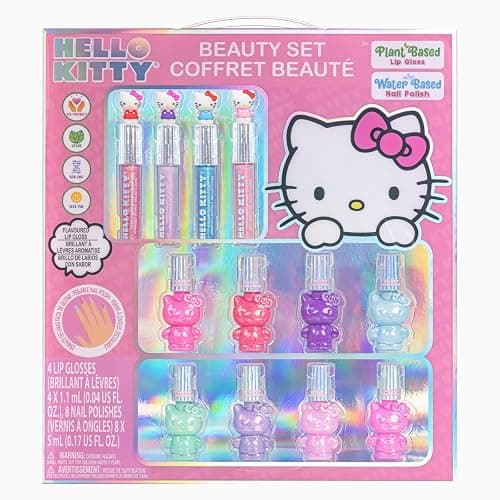 Townley Girl Hello Kitty Nail Polish and Lip Gloss Kids Makeup Set for Girls, Birthday Gift Parties, Sleepovers & Makeovers for Age 3 - Image 1