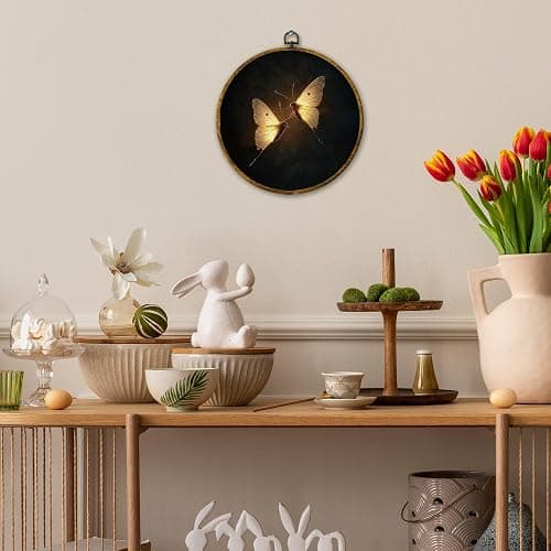 Mcehtle Vintage Butterfly Wall Art Decor, Dark Moody Cottagecore Moth Insect Framed Canvas Prints 10x10, Neutral Farmhouse Round Wall Hanging Artwork Decorations for Gallery Bedroom Living Room thumbnail 3