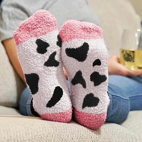 VICRAZY Cow Print Stuff Socks - Fuzzy Socks for Women with Funny cow Print Stuff, Stocking Stuffers, Christmas Gifts thumbnail 2
