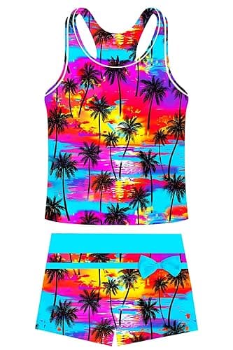 Belovecol Girls Swimsuits Two Piece Tankini Bathing Suits Boyshort Summer Beach Rash Guard Swimwear for 4-15T