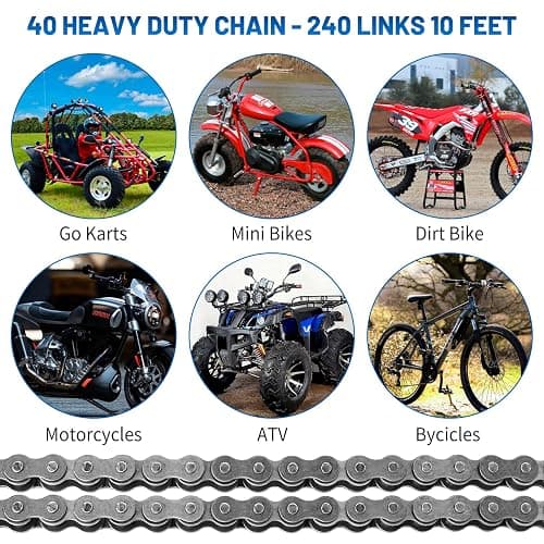 Belleone #40 Roller Chain - 10 Feet #40 Chain with 5 Connecting Links for Go Karts, Mini Bikes, Scooters, Motorcycles, Bycicles, ATV, MTV, Dirt Bike and Other Industrial Machinery - 240 Links thumbnail 7
