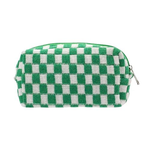 PAZIMIIK Checkered Makeup Bag for Purse Portable Zipper Make Up Pouch Small Cosmetic Case for Travel Accessories (Green) - Image 1