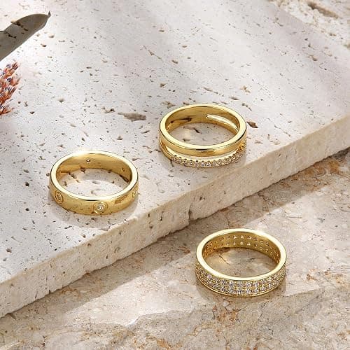 THUNARAZ 18K Gold Plated Dainty Stacked Rings Women Elegant Stackable Ring Sets for Women Gold Cubic Zirconia Thumb Rings Gold Silver Non Tarnish Wedding Bands Promise Stacking Ring Jewelry thumbnail 4