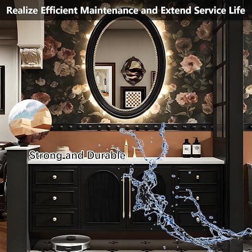 High QLO 40IN Bathroom Vanity - Vintage Luxurious Bathroom Vanity with Sink(Elliptical Mirror)(Golden Accessories) Sink Cabinet with One Click Defogging Mirror & Ample Drawer Storage thumbnail 7