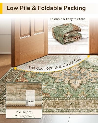 RELEANY Area Rugs 3'x5' Washable Non-Slip, Floral Vintage Distress Print Pattern Medallion Carpet for Living Room Bedroom Dining Room, Brick Red Rust Neutral Brown Burnt Orange Green thumbnail 7