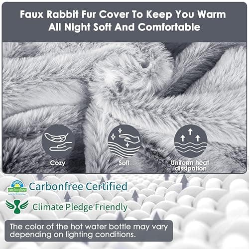 BOLEi Hot Water Bottle with Luxury Cosy Faux Fur Cover,2L Leakproof Large Hot Water Bag for Neck,Shoulder,Hand Feet Warmer,Gifts for Women,Men(Grey) thumbnail 5