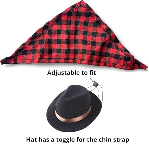 Cute Rabbit Cowboys Hat and Scarf Set, Funny Rabbits Pet Cowboy's Hat Scarf Outfits, Rabbits Dog Cat Pets Halloween Costume Hats Clothes Bunny Stuff Gifts Bunny Accessories (Black-Red Suit) thumbnail 4