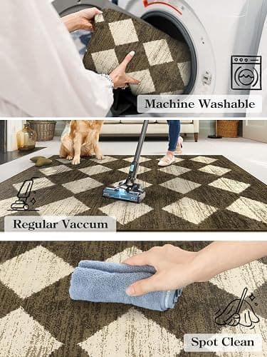 Lahome Washable Kitchen Runner Rug, Rug Runners for Hallways 6 Feet Non Slip Long Bathroom Rugs Runner, Moroccan Trellis Non Skid Low Pile Laundry Room Carpet Runners for Bedroom Entryway, 2x6 Brown thumbnail 5