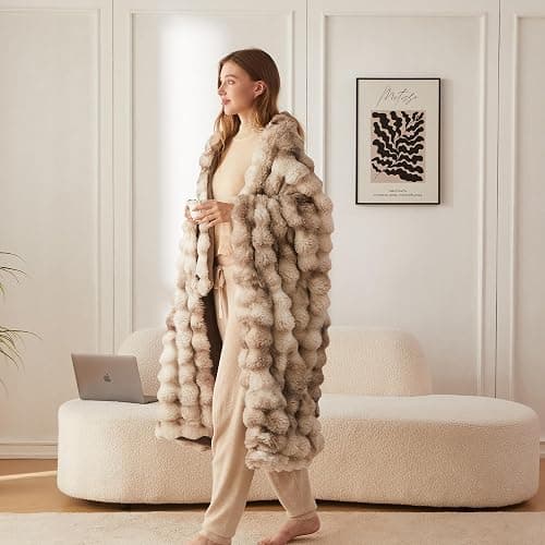 COOVA Soft Bubble Faux Fur Throw Blanket, 50"x60", Tie-dye Brown | Fluffy, Cozy, Fuzzy, Plush, Thick, Warm, fall, Faux Rabbit Fur Throw Blanket for Couch, Bed, Sofa, Chair, Gift, Home Decor thumbnail 9