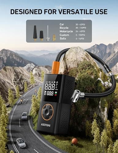 AstroAI L7 Tire Inflator Portable Air Compressor,150 PSI Cordless Mini Air Bike Auto Shut-Off Pump with Digital Display Pressure Gauge, Fast Inflation & LED Light for Car Tires,Motorcycles,Bikes,Balls thumbnail 10