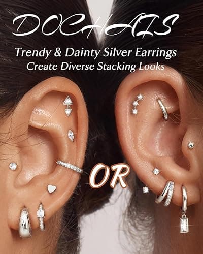 Dochais 13 Pairs 14K Gold Silver Earring Set for Women Hypoallergenic 316L Surgical Steel Stud Hoop Flat Back Cartilage Earrings for Multiple Piercings Dainty Huggie Jewelry thumbnail 3