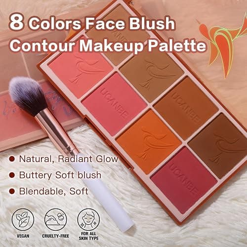 8 Colors Face Matte Blush Palette Shading Blusher - Buildable Facial Cheek Blusher Contour Bronzing Pressed Powder Makeup Pallet Women Gift Set (8 Colors Blush Contour Palette with brush) thumbnail 2
