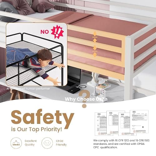 SHA CERLIN Loft Bed Twin Size with Ladder and Guardrail,White | Heavy Duty Metal Slats Support,No Box Spring Needed,Small Space Saving Furniture for Bedroom Dorm thumbnail 3