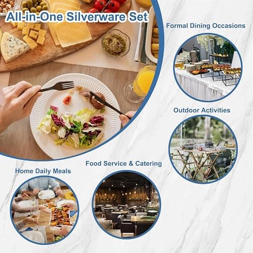 BEWOS 20 Piece silverware set - Service for 4, Black Stainless Steel Silverware Set with Mirror Polishing, Including Knives, Forks and Spoons, Dishwasher Safe, Flatware Set Suitable for Home Kitchens thumbnail 7