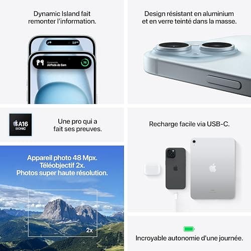 Apple iPhone 15 (128 Go) - Noir - 128 Go - Noir thumbnail 5