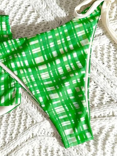 Verdusa Women's 3 Piece Swimsuits Gingham Halter Boyshort Bikini Set Boho Beach Outfits with Boyshorts thumbnail 3