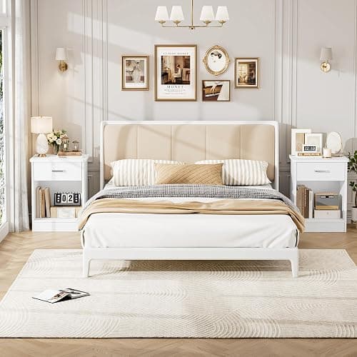 FOTOSOK Nightstand, 2-Tier Side Table with Drawer and Storage Shelf, Bedside Table End Table, Modern Night Stand for Bedroom, Home Office, White thumbnail 2