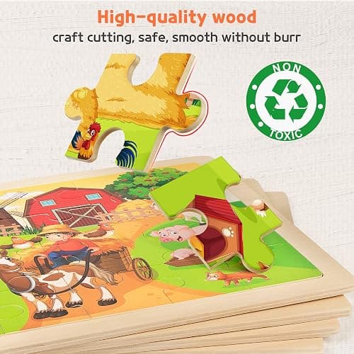 SYNARRY Large Animal Wooden Puzzles for Kids Ages 4-6, 4-in-1 Gift Set | Animal Puzzles for Toddlers & Kids Ages 3-5, Birthday Gifts for Boys & Girls, Educational Animal Toys, Screen-Free Play thumbnail 6