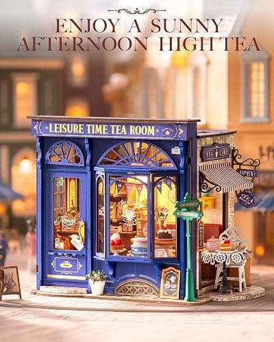 Rolife DIY Miniature House Kit Leisure Tea Time, 3D Book Nook Openable Bookshelf Decor for Adults, Mini Model House Kits, DIY Crafts Kit Halloween for Adults (Leisure Tea Time) thumbnail 6