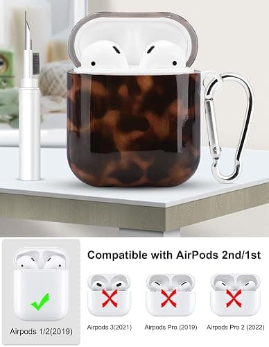 Aitipy Compatible with Airpods 2nd 1st Generation Case, Cute Brown Tortoise Shell Aesthetic Design with Carabiner, Soft TPU Skin Anti-Scratch Shockproof Protective Cover for Women Girls thumbnail 2