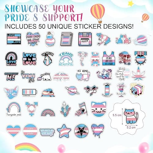 Mindsoft Transgender Pride Flag and Sticker Pack Include 3 x 5 ft Transgender Flag and 10 Pcs 5.51" x 8.27" Mini Rainbow Signs with 60 Pride Stickers thumbnail 5
