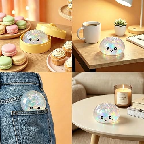 Met-edianger Glitter Dumpling Toy with Steamer Box, Funny Squeeze Dough Stress Ball, Realistic Steamed Bun Fidget Sensory Toy for Desk Anxiety Relief Calming Travel Accessory Gift thumbnail 3
