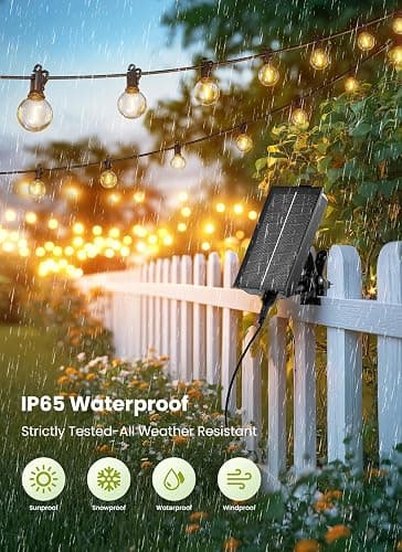 Brightown 58FT Solar String Lights Outdoor, IP65 Waterproof, Remote, Timer | Patio Lights with 17 LED Shatterproof Bulbs, 3 Light Modes, Dimmable, Outside Light for Backyard Porch Yard Party Xmas Decor thumbnail 3