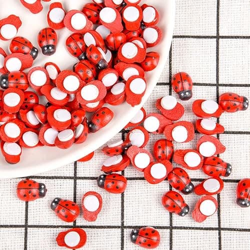 Weenwill Mini Marienkäfer,100 Stück 8 * 11mm Holz Selbstklebend Marienkäfer GlüCkskäfer Rot Ladybug Verzierungen für DIY Handwerk Scrapbooking Bastelarbeiten thumbnail 5