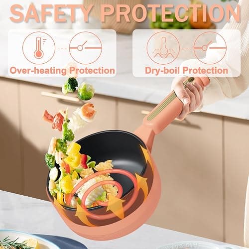 TOPWIT Hot Pot Electric, 𝟐𝐋 Electric Pot, Portable Non-Stick Portable Cooker, Sauté Pan for Steak, Egg, Fried Rice, Ramen, Soup with Dual Power Control (Silicone Spatula Included), Peach thumbnail 6