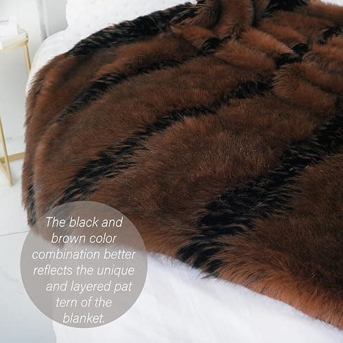 inchgrass Fox Faux Fur Blanket Luxury Fur Throw Blanket Sofa Fluffy Blanket Super Warm Elegant Cozy Fuzzy Throw Blankets for Couch,Armchair and Bed Washable Plush Blankets 74"x60" Brown Throw Blanket | Luxury Fur Throw Blanket, Super Warm, Plush Blankets, Cozy, Elegant, Fuzzy, Washable, Sofa Fluffy Blanket, Couch, Bed thumbnail 3