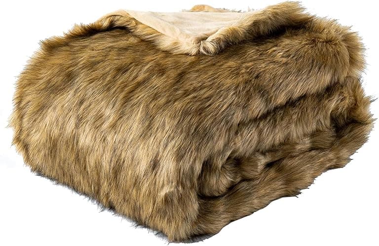 BATTILO HOME Faux Fur Throw Blanket Large Ochre 150x200cm | Luxury Fuzzy Warm Cozy Fluffy Fur Blanket for Bed, Sofa, Couch Home Decor thumbnail 7