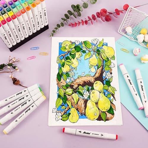 ABEIER 100 Colours Alcohol Brush Markers Double Tipped Brush & Chisel Tip Sketch Pens, Brush Marker Pens Artist Art Markers for Adult Coloring and Illustration thumbnail 2
