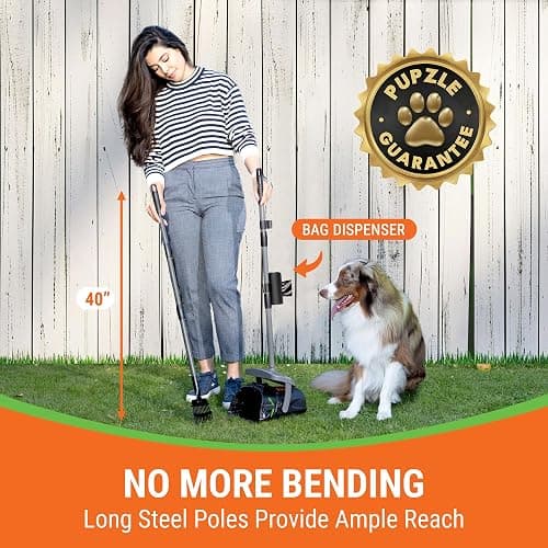 Pupzle Dog Pooper Scooper with Bag Attachment, 40" Long Handle Pooper Scooper for Large Dogs, Dog Poop Scoop for Yard, Large Capacity Swivel Bin and Rake, Lavender Scented Bags (Grey) - Grey thumbnail 2
