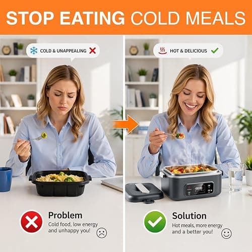 FALLCON F Heated Lunch Box, 1.2L (5.5 Cups) Cordless Electric Lunch Box with 24000mAh Battery, Portable Food Warmer for Work and Car, 5-Side Heating, Leakproof, Smart Timer & Display thumbnail 4