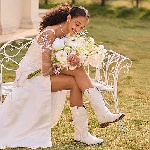 DREAM PAIRS Women's Cowboy Cowgirl Mid Calf Boots | Square Toe Chunky Heel Embroidery Stitched Western Boots,Suitable for Everyday Outfits and Music Festivals thumbnail 2