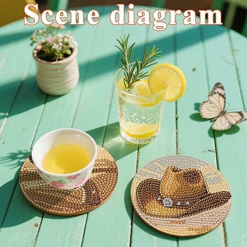 DOTSOPS 8 Pcs Cowboy Diamond Painting Coasters with Holder for Beginners | 5D Diamond Art Kits for Adults,Round Full Drill Gem Dots,Craft Arts DIY Supplies Party Home Decor 4 in thumbnail 5
