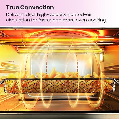 VAL CUCINA Retro Style Infrared Heating Air Fryer Toaster Oven, Extra Large Countertop Convection Oven 10-in-1 Combo, 6-Slice Toast, Enamel Baking Pan Easy Clean with Recipe Book, Classic Pink Color thumbnail 4