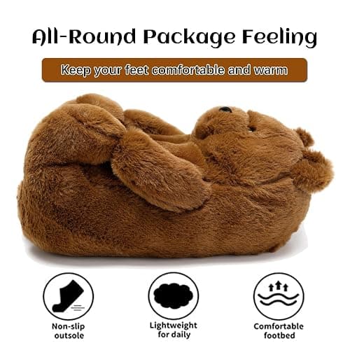 DOVORSY Women's Funny Teddy Bear Slippers,Winter Fuzzy Cute Indoor House Slippers with Cushion,Fluffy Cartoon Bedroom Shoes,Cozy Warm Birthday Valentine's Gifts for Women,Men,Ladies,Girls (Size 7-11) thumbnail 8