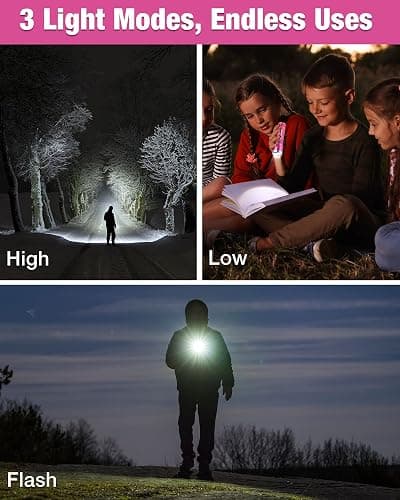EverBrite Small Flashlight, Compact LED Flash Light with 3 Modes, 3 AAA Batteries Included, Water-Resistant Mini Flashlight for Home,Emergencies and Camping, Pink, 1 Pack thumbnail 5
