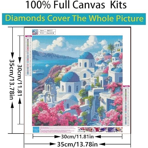 CSZPPQAF 5D Diamond Painting Kits for Adults, Santorini Coast Landscape Diamond Art Kits for Adults Beginner, DIY Full Drill Gem Art Paint by Diamonds Dots Crafts Kits for Home Decor 13.7x13.7Inch thumbnail 5