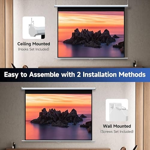 INMOZATA Pull Down Projector Screen White, 72in Wall & Ceiling Mounted HD Projection Screen with 4:3 Ratio Matte White Screen for Home School Cinema Theater Outdoor Indoor Public Display (140x105cm) thumbnail 5