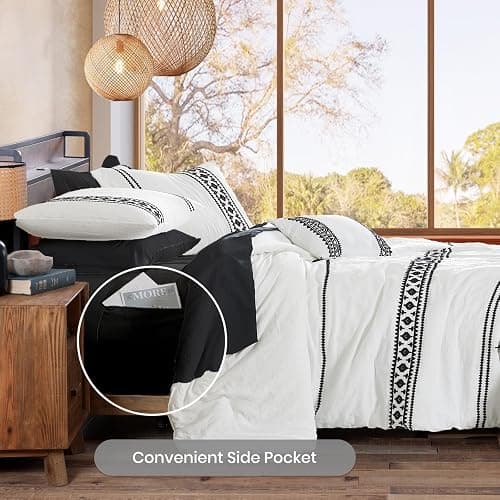 MaiRêve Embroidery Comforter Set Queen Size - 7 Piece, White Boho Western Bedding All Season Bed in A Bag, Farmhouse Queen Comforter Set with Sheets, Pillowcases & Shams thumbnail 4