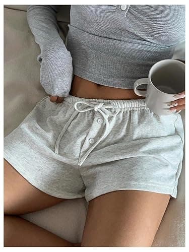SOLY HUX Women's Drawstring Waist Shorts Button Elastic Low Rise Casual Summer Shorts thumbnail 4