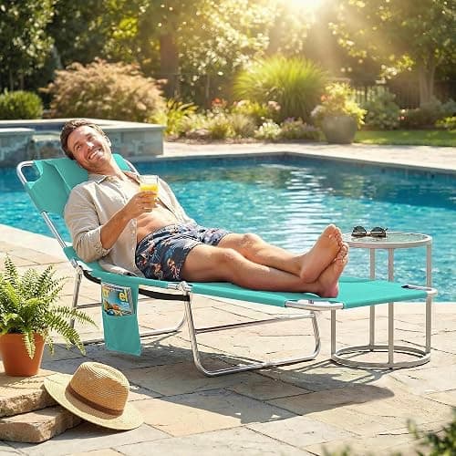 Outsunny Chaise Lounge Chair Outdoor with Face Arm Hole, 5-Position Reclining Face Down Tanning Chair with Carry Strap, Side Pocket, Portable Folding Bed Cot for Patio Beach Pool, Light Green thumbnail 8