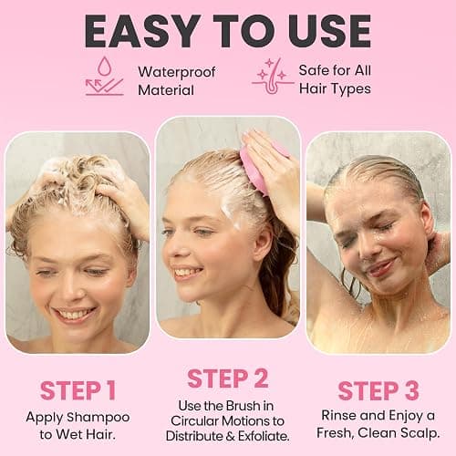 RELAXXO Scalp Massager Hair Growth – Exfoliator & Hair Scrubber for Scalp, Soft Bristles for Dandruff & Soothing Comfort, Shampoo Brush, Wet & Dry Use, Pink thumbnail 5