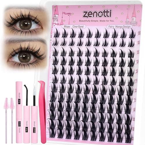 Manga Lash Clusters Kit Anime Lashes Cluster Kit Natural Wispy Eyelash Clusters Kit Spiky Fairy Individual Lashes Cluster with Spikes Invisible Clear Band DIY at Home 10-16MM by zenotti thumbnail 2