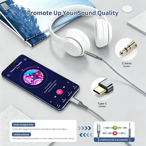 Aux to USB C, Type C to 3.5mm Audio Jack Cable Extension Cord for Car Stereo,Headphone,Speakers Compatible with iPhone 17/16/15 Samsung Galaxy, iPad,Huawei 1.2M (Aux to USB C 1 Pack) thumbnail 4